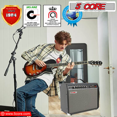 5 Core Electric Guitar Amplifier 40W Solid State Mini Bass Amp w 8” 4-Ohm Speaker EQ Controls Drive Delay ¼” Microphone Input Aux in & Headphone Jack for Studio & Stage for Studio & Stage- GA 40 BLK image 15