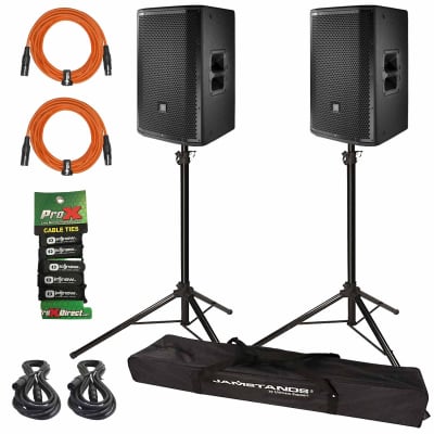 (2) JBL PRX812W Two-Way Main System/Floor Monitors with Stands & Orange Cables image 1