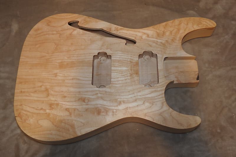 Unfinished Jackson Dinky Style Super Strat Body 2 Piece Alder with a Figured Birdseye Maple 2 Piece Top Double Humbucker Pickup Routes 3 Pounds 1.7 Ounces Chambered Semi-Hollow Very Light! image 1