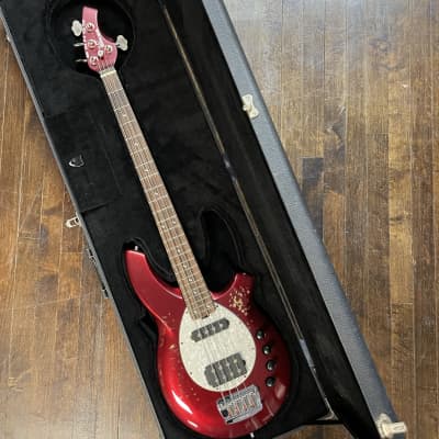 2004 Ernie Ball Music Man Bongo 4 HS Electric Bass Candy Red Active Pickups w/ OHSC image 1