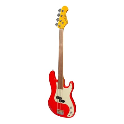 J&D Luthiers 4-String PB-Style Fretless Electric Bass Guitar | Red for sale