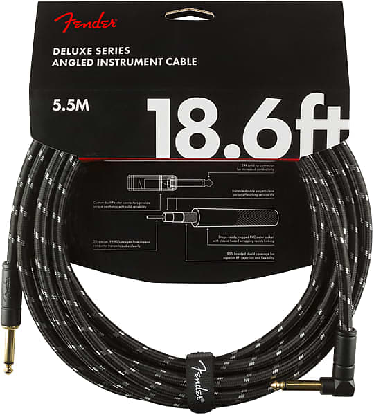 Fender Deluxe BLACK TWEED Guitar/Instrument Cable, Straight-Right Angle, 18.6'ft image 1
