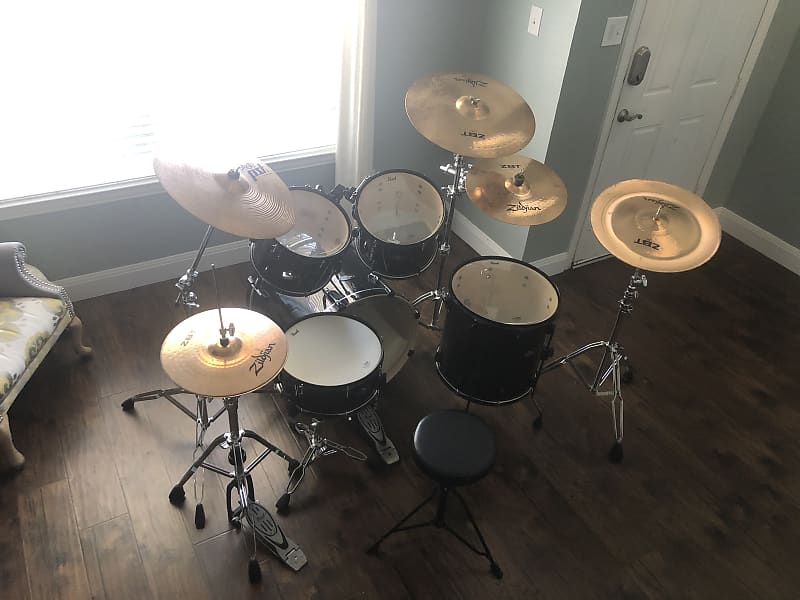 Pearl Vision birch full drum set (Black) including cymbals | Reverb