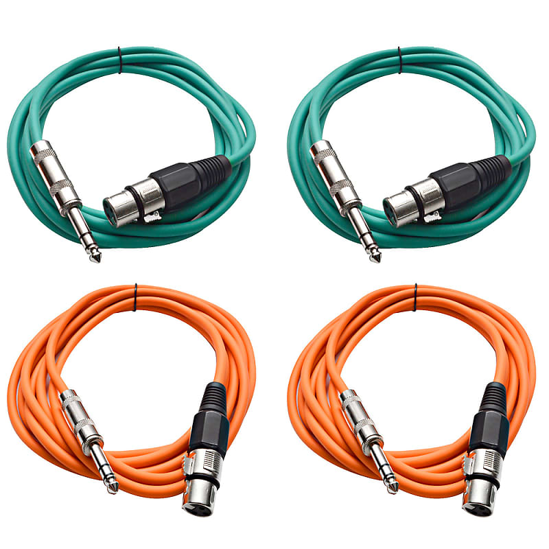 4 Pack of 1/4 Inch to XLR Female Patch Cables 10 Foot Extension Cords Jumper - Green and Orange image 1