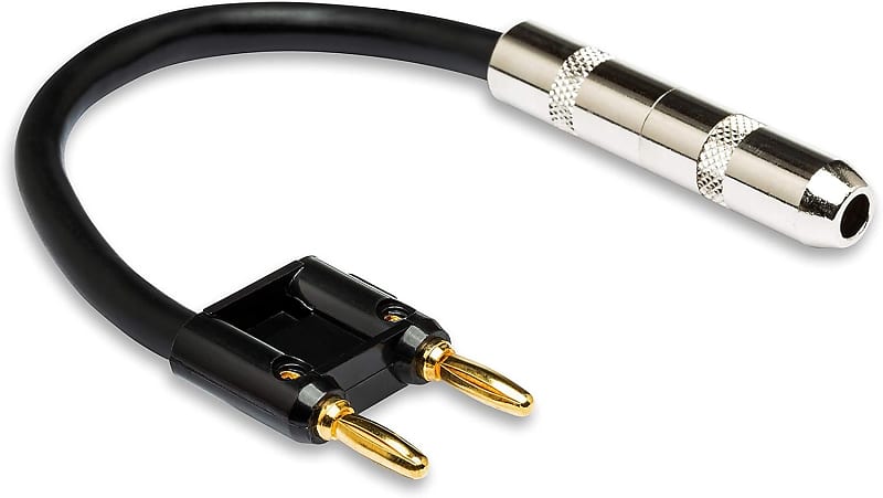 Hosa BNP-116 Black 1/4" TS to Dual Banana Speaker Adaptor, 6 Inch image 1