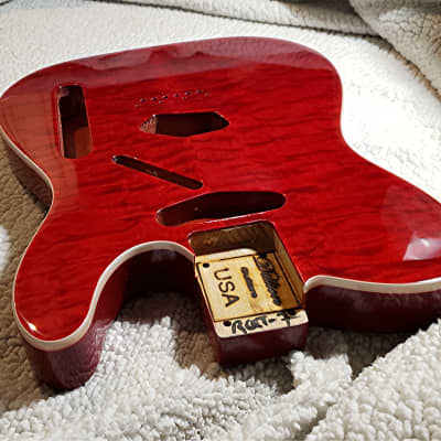 Bottom price on a stunning Double bound,USA made Alder body,quilt maple top in Red clouds. Made to fit a Tele neck # RQT-7 image 7