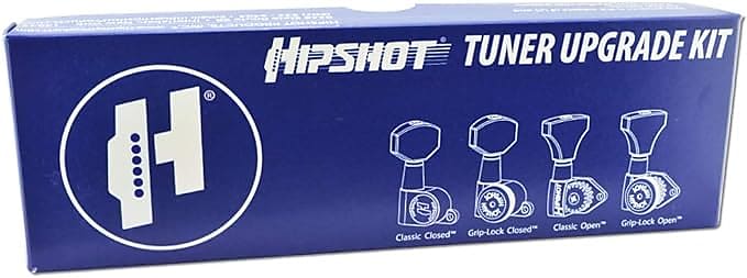 hipshot vintage guitar tuner upgrade kit (6 inline headstocks) chrome bass  side non staggered bundle with a lumintrail polishing cloth