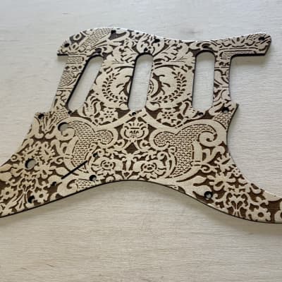 US made 1910s stencil laser engraved and satin lacquered wood pickguard for Stratocaster image 3