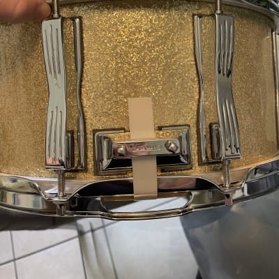 90s Ludwig 6.5 Classic maple snare drum Gold sparkle image 10