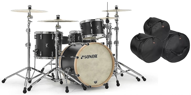 Sonor SQ1 GT Black 24x14/13x9/16x15 Drum Kit Shell Pack w/Natural Hoops +GigBags | Authorized Dealer image 1