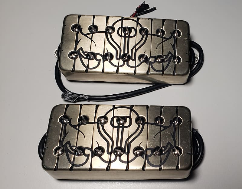 Bare Knuckle Pickups The Juggernaut 7 Bulb Etched Tyger Brushed Nickel  Covered Clean