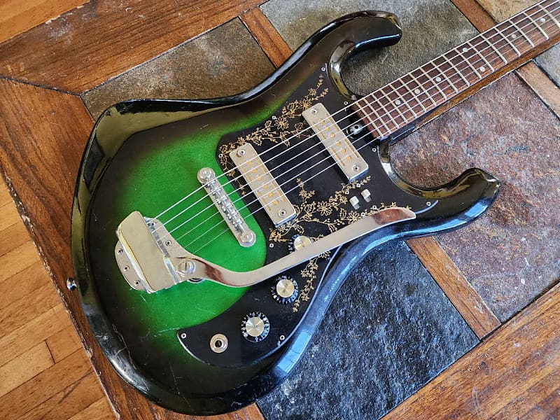 Teisco Kimberly vintage MIJ Bison gold foil Bigsby '60s - green burst image 1
