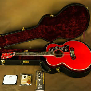 Gibson SJ-200 Custom Quilt Vine Trans Cherry Acoustic Guitar J-200 image 14