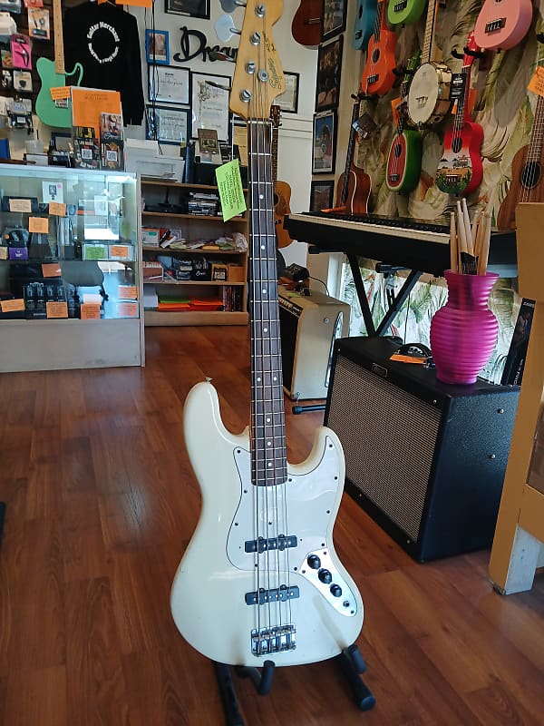 Squier Jazz Bass late 1980s Olympic White Reverb