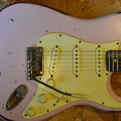 American Fender Stratocaster Standard  Shell Pink Over Candy Apple CS Fat 50's image 15