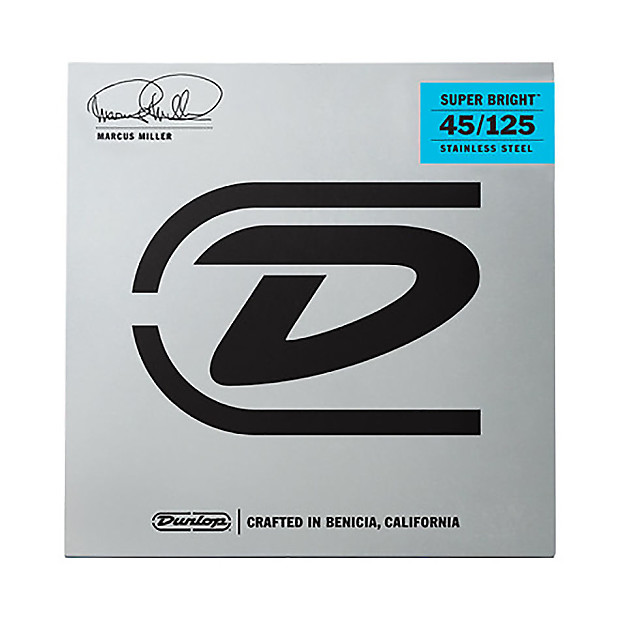 Dunlop DBMMS45125 Marcus Miller Signature Super Bright Stainless Steel 5-String Bass Strings (45-125) image 1