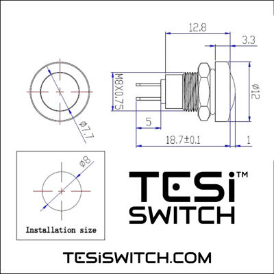 Tesi Switch MICRO Metal Black  8mm Momentary Guitar Kill Switch image 3