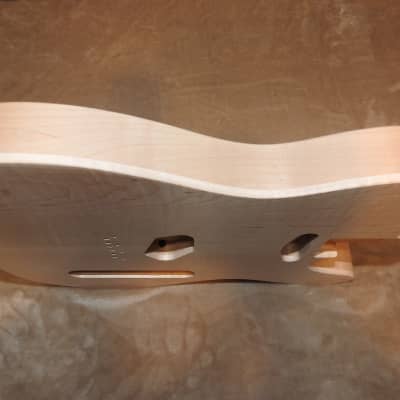 Unfinished Telecaster Body Book Matched Figured Flame Maple Top 2 Piece Alder Back Chambered, Standard Tele Pickup Routes 4lbs 1.3oz! image 13