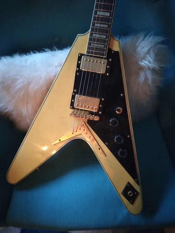 Restored And Upgraded BadAax Flying V style 1990s Natural Wood Finish image 1