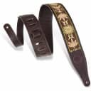 Leavy's Leathers 2.5" Guitar Strap With Souldier Design; Daisy Olive on Dark Brown, MG17SL-DBR