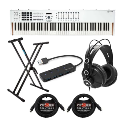 Arturia KeyLab 88 MkII Keyboard Controller with Keyboard Stand, Closed-Back Studio Monitor Headphones, USB 3.0 Hub and MIDI Cables (2-Pack) Bundle