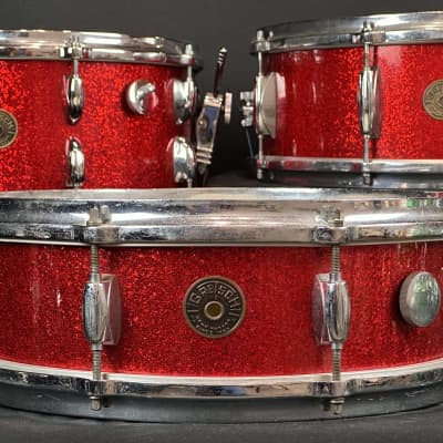 Gretsch Round Badge Red Sparkle snare drum trio 4x14, 5.5x14, 6.5x14 image 2