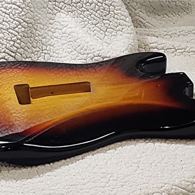 Top quality USA made Alder gloss Nitro body in "3 tone sunburst". Made for a Strat neck.#3TNS-1. only 3lb ,11 ounces. Free pick guard while supplies last. image 5