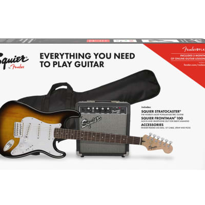 Squier Stratocaster Pack, LRL, Brown Sunburst, Gig Bag, 10G, Open Box image 2