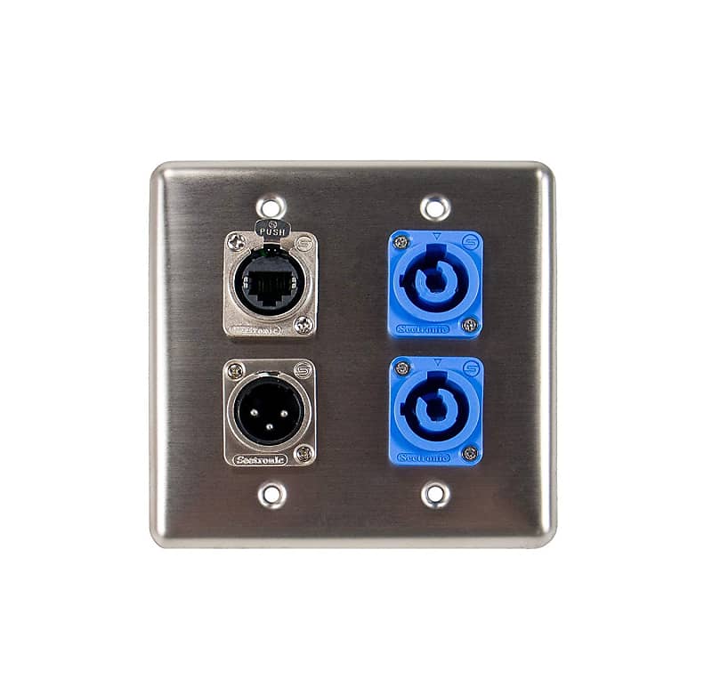 Elite Core Quad Wall Plate w/2 Power on A, 1 Tactical Ethernet, and 1 XLR Male Connections Q-4-2PCB1E1XM image 1
