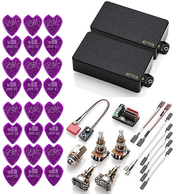 EMG KH-BB Set Kirk Hammett Bone Breaker Black Humbucker 18.7mm Threaded  Long Shaft Pots & Wiring ( 24 KH PURPLE PICKS )