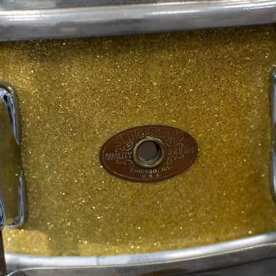 1950s Slingerland 5x14 Sparkling Gold Pearl Super Gene Krupa Snare Drum image 9