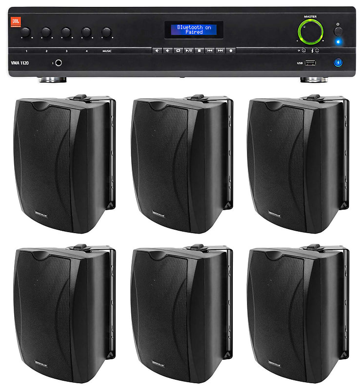 JBL VMA1120 Commercial/Restaurant 70v Mixer/Amplifier+(6) 6.5&quot; Wall Speakers  			