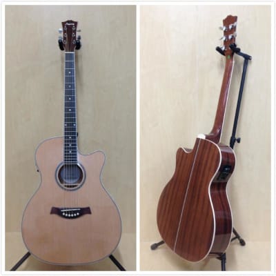 Haze F560CEQN 40" OM Shape Acoustic Guitar, Gloss Natural, EQ, Cutaway + Free Gig Bag image 2