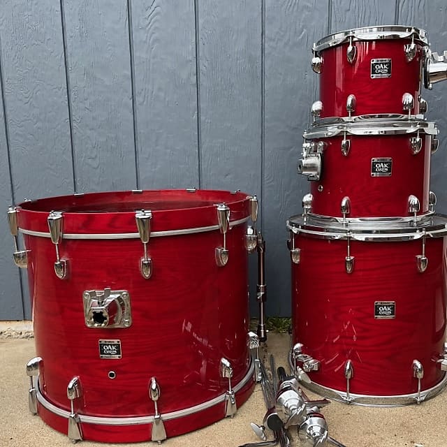 Yamaha Oak Custom Drums 4 Piece Drum Set Kit Transparent Red Reverb