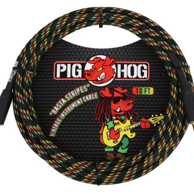 Pig Hog PCH10RA "Rasta Stripes" Instrument Cable - 10ft image 2