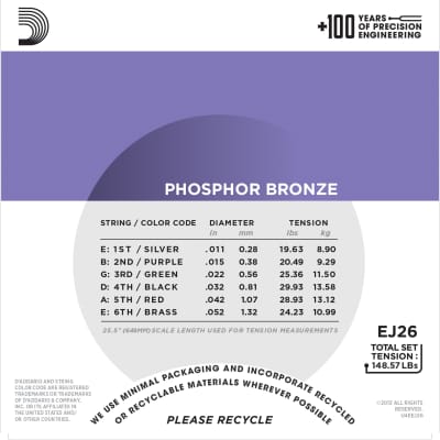 D'Addario EJ26 Phosphor Bronze Acoustic Guitar Strings, Custom Light, 11-52 image 2