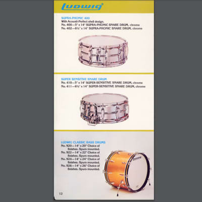 Ludwig 14x5" No. 410, Super Sensitive, 10-Lug Snare Drum, Blue and Olive Badge 1976 - Chrome image 3