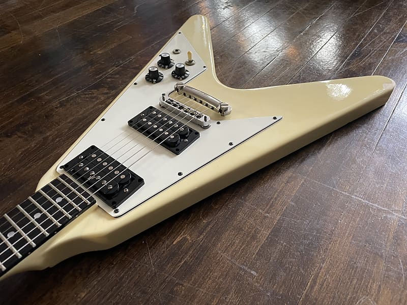 1980s Burny RFV-75 Flying V Electric Guitar Alpine White MIJ