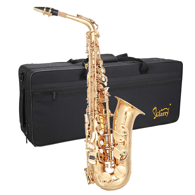 Glarry Alto Saxophone E-Flat Alto SAX Eb with 11reeds, case, carekit, Gold Color for Students image 1