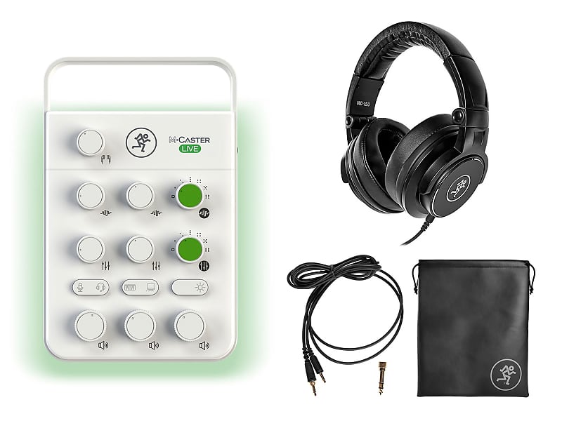 Mackie M Caster Live White Streaming Podcast Phone/USB Mixer+MC-150 Headphones image 1