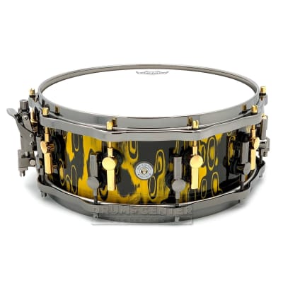 Sonor SQ2 Heavy Beech Snare Drum 14x5.5 Yellow Tribal w/Black & Gold Hardware image 2
