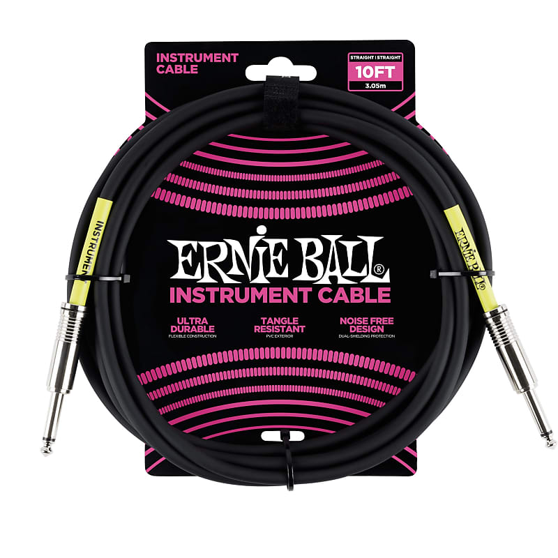 Ernie Ball 10' 1/4" Straight / Straight Instrument Cable - Black (10-foot) image 1