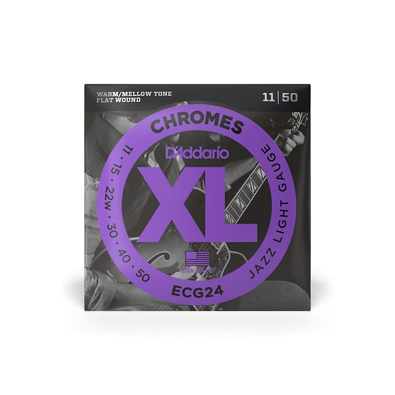 D'Addario XL Chromes Jazz Light Electric Guitar Strings ECG24 Flatwound image 1