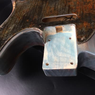 Rusted Relic Tele body 2 piece  burnt pine shou sugi ban style with  steel pickguard. Free shipping imagen 7