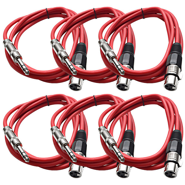 Immagine Seismic Audio SATRXL-F6RED6 XLR Female to 1/4" TRS Male Patch Cables - 6' (6-Pack) - 1