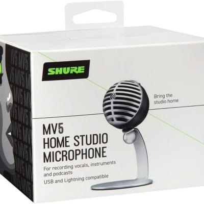 Shure MV5 Digital Condenser Microphone with Cardioid - Plug-and-play with iOS, Mac, PC, Onscreen Control w/ ShurePlus MOTIV Audio App, Includes USB and Lightning Cables (1m each) - Gray w/ Black Foam image 6