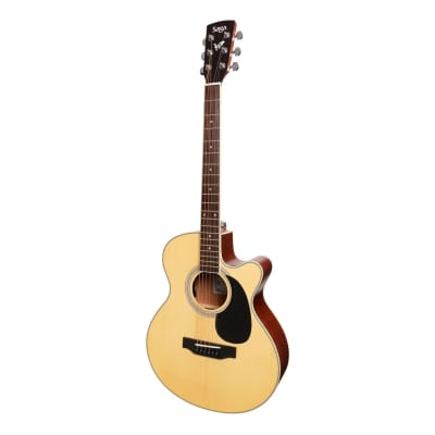 Saga '700 Series' Solid Spruce Top Acoustic-Electric Small-Body Cutaway Guitar | Natural Satin for sale
