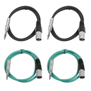 Seismic Audio SATRXL-M3-2BLACK2GREEN 1/4" TRS Male to XLR Male Patch Cables - 3' (4-Pack)