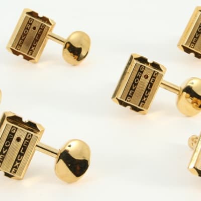 Grover 136G6 Vintage Deluxe, Gold Tuning Machines 6 In-Line, Oval Metal Button image 2