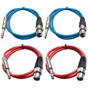 Seismic Audio SATRXL-F3-2BLUE2RED 1/4" TRS Male to XLR Female Patch Cables - 3' (4-Pack)